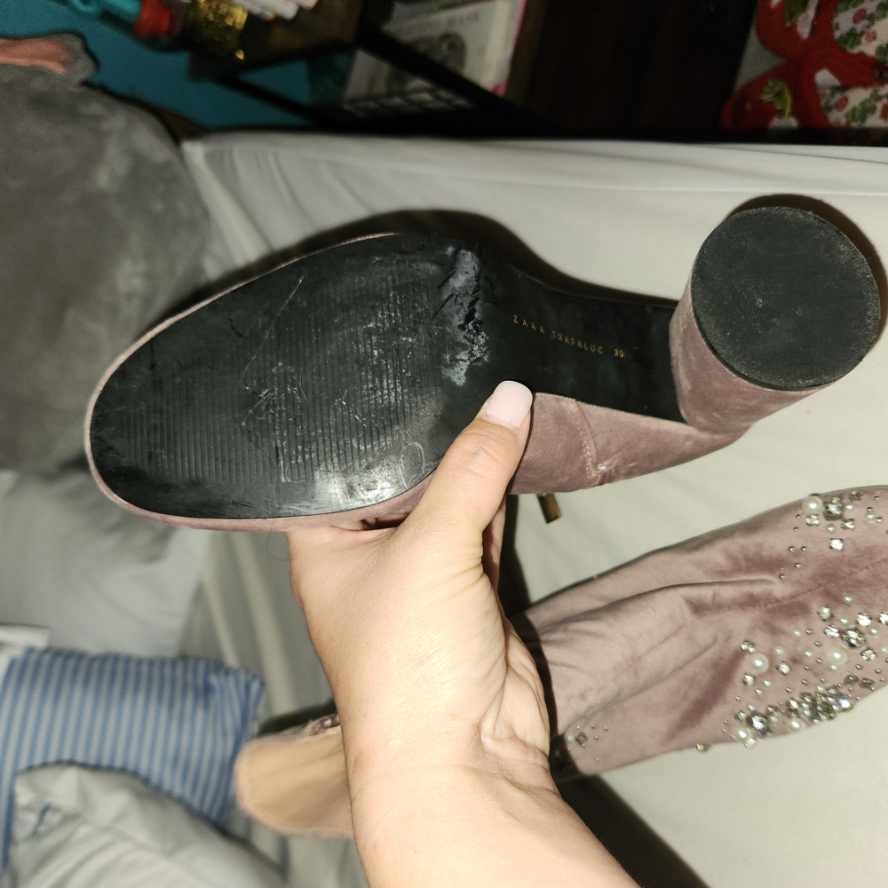 Zara Suede Embellished Velvet Ankle Boots - Picture 6 of 7